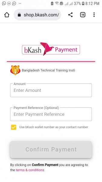 bkash payment for admission